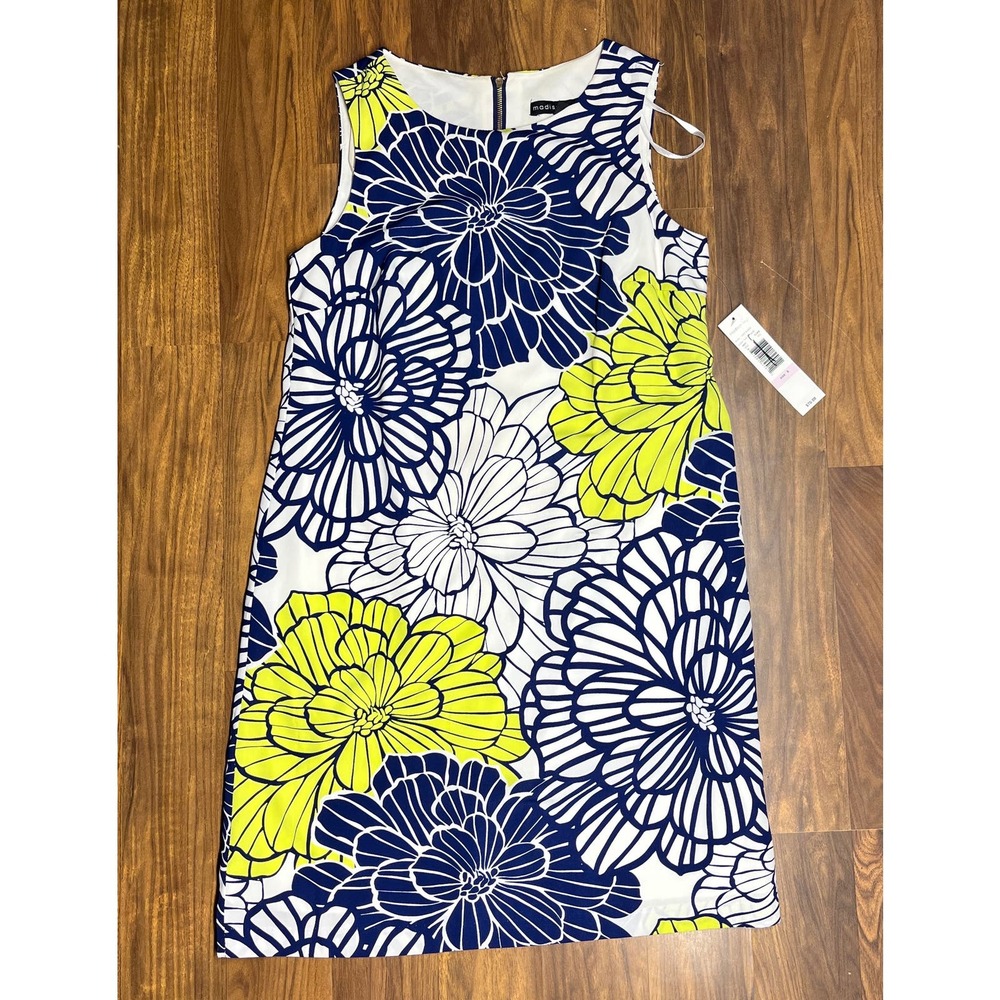MADISON LEIGH Women's Navy Blue/Lime Floral Bright Shift Dress Sz 6